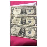 3 -$1 Dollar Silver Certificates- All 1957B