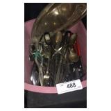 Bin of Flatware & Kitchen Tools