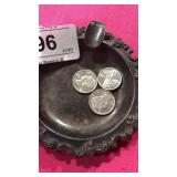 3- .999 1/10th oz Silver Rounds - 2 Mercury Dimes