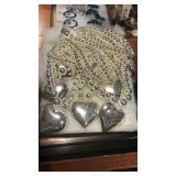 5 Silver Toned Puffy Heart Necklaces