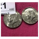 1968D 1965P Silver Kennedy Half Dollars