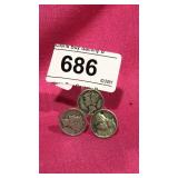 3 silver Mercury Dime