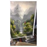 Oil on canvas signed painting, waterfall