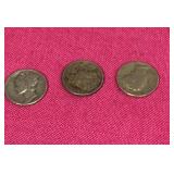 3 Silver Mercury Dimes,  1941, 1943, 41D