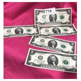 5   Crisp 2009 $2 Dollar Sequential Bills