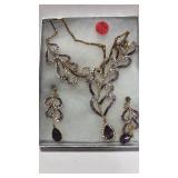 Gold Metal Necklace w/Purple, Rhinestones &