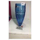 Crystal Vase Cut Blue to Clear 13" Tall - Signed