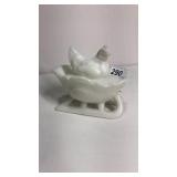 Milk Glass Rooster on Sled