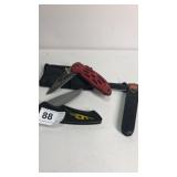 3 Knives, 2 Flip Blade Knive, 1 w/ Fireman