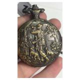 Quartz Pocket Watch w/ Fob & Hunting Scene