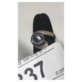 Sterling & Black Pearl Ring sz 6