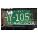 Vintage License Plate Colorado Truck 1972