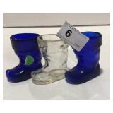 3 Vintage Glass Shoe Toothpick Holders