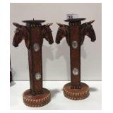 2 Horse Head Candle Sticks w/ Faux Leather