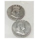 2 Silver Franklin 1/2 Dollar Coins, 1953&1954