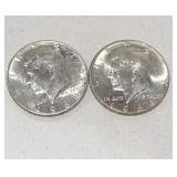 2 Silver Kennedy 1964 1/2 Dollar Coins