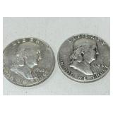2 Silver 1/2 Dollar Coins, 63 and 54 Franklin