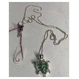 Sterling Pendant & Turtle w/Stone Necklace tw 4.7g