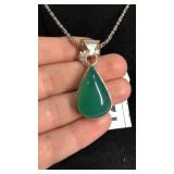 Sterling Pendant w/ Green Stone on Silver Metal