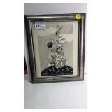 Girl & Sunflower Pen/ Ink by Madelin Howes