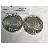 2 - .999  1/4 oz Silver Rounds - Buffalo Motif