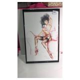 Framed Pin Up Girl w/ Pink Ribbon Copy of Print
