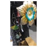 Metal Solar Flower w/ Hummingbird
