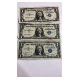 3-$1 Dollar Silver Certificates 1957, 1957A, 1957B