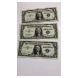 3 Silver Certificates $1 Dollar 1957, 1957A, 1957B