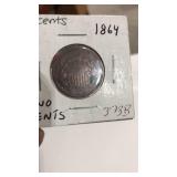 Famous "No Motto" 1864 US 2 Cent    Great Coin