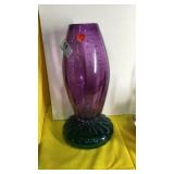 Art Glass Blown Vase Pink w/ Dots & Teal Bottom