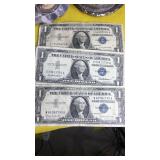3 Silver Certificates $1 Dollar Notes 1957 &