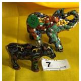 Mosaic Elephant & Cloisonne Cow
