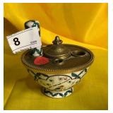 Cloisonne Stamper w/ Ink Glass Well & Pen Holder