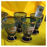 4 Cobalt Venetian Glasses w/ Designs