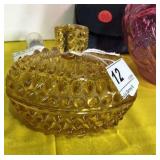 Amber Hobnail Lidded Dish,  Small