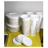 2 New Tupperware Covered Bowls, 4 Tumblers w/Lids