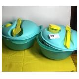 2 New Tupperware Lunch Dishes W/Flatware &