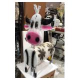 Metal Yard Art Item Display - White & Black Cow
