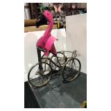 Metal Yard Art Item Display - Pink Flamingo Riding