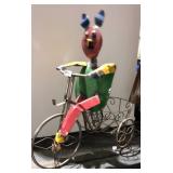 Metal Yard Art Item Display- Green Pig Riding Bike