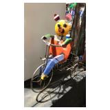 Metal Yard Art Item Display-Orange Pig Riding Bike