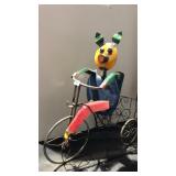 Metal Yard Art Item Display-Blue Pig Riding Bike