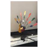Metal Yard Art Item Display - Small Peacock Yellow