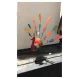 Metal Yard Art Item Display - Small Peacock Red