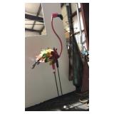 Metal Yard Art Item Display - Tall Flamingo w/