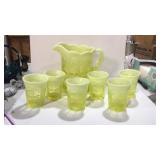 Vaseline Opalescent Glass Water Pitcher