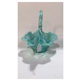 VTG Green Opalescent Fenton Basket W/Paper Label
