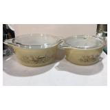 VTG Pyrex 2 Casserole Dishes W/Glass Lids