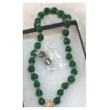Green Cut Stone Necklace & Earrings Set
